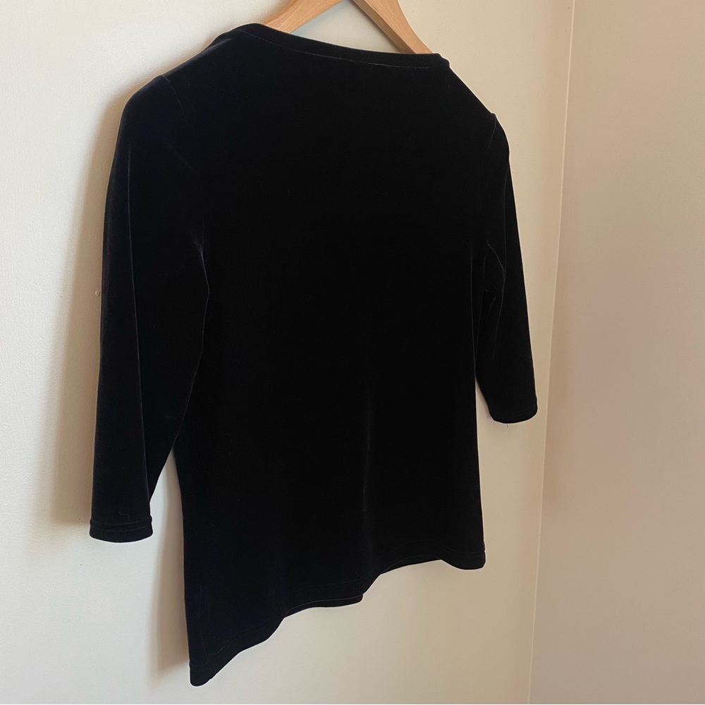 Vintage Y2K Jacob Black Velvet V-Neck Top Blouse 90s M Fitted Stretch Retro - Picture 6 of 8